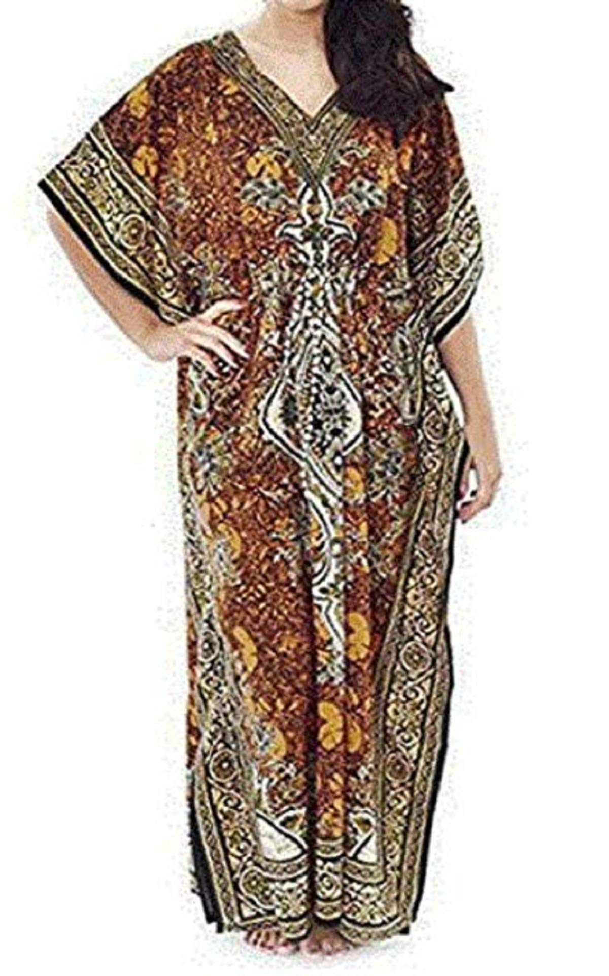 THREE EYE STOREWomen's Kaftan Dress Beach Cover Up Tribal Ethnic Print Plus Size V-Neck Loose Kimono Maxi Dress