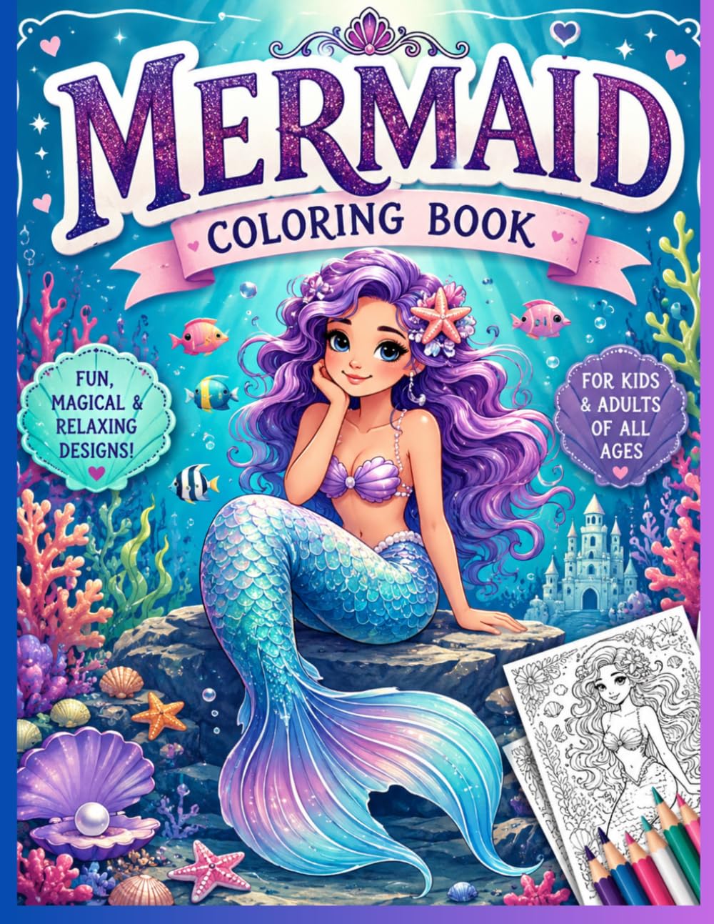 Mermaid Magic Coloring Book: 50 Magical Ocean Designs for Kids & Adults | Stress Relief & Creativity
