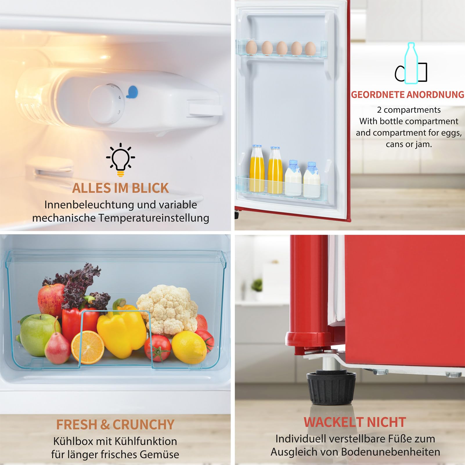 Nevera Congelador,92L Nevera Retro,pequeña y silenciosa, Mini Nevera para Bebidas, Nevera de Camping,116 kWh/año Red