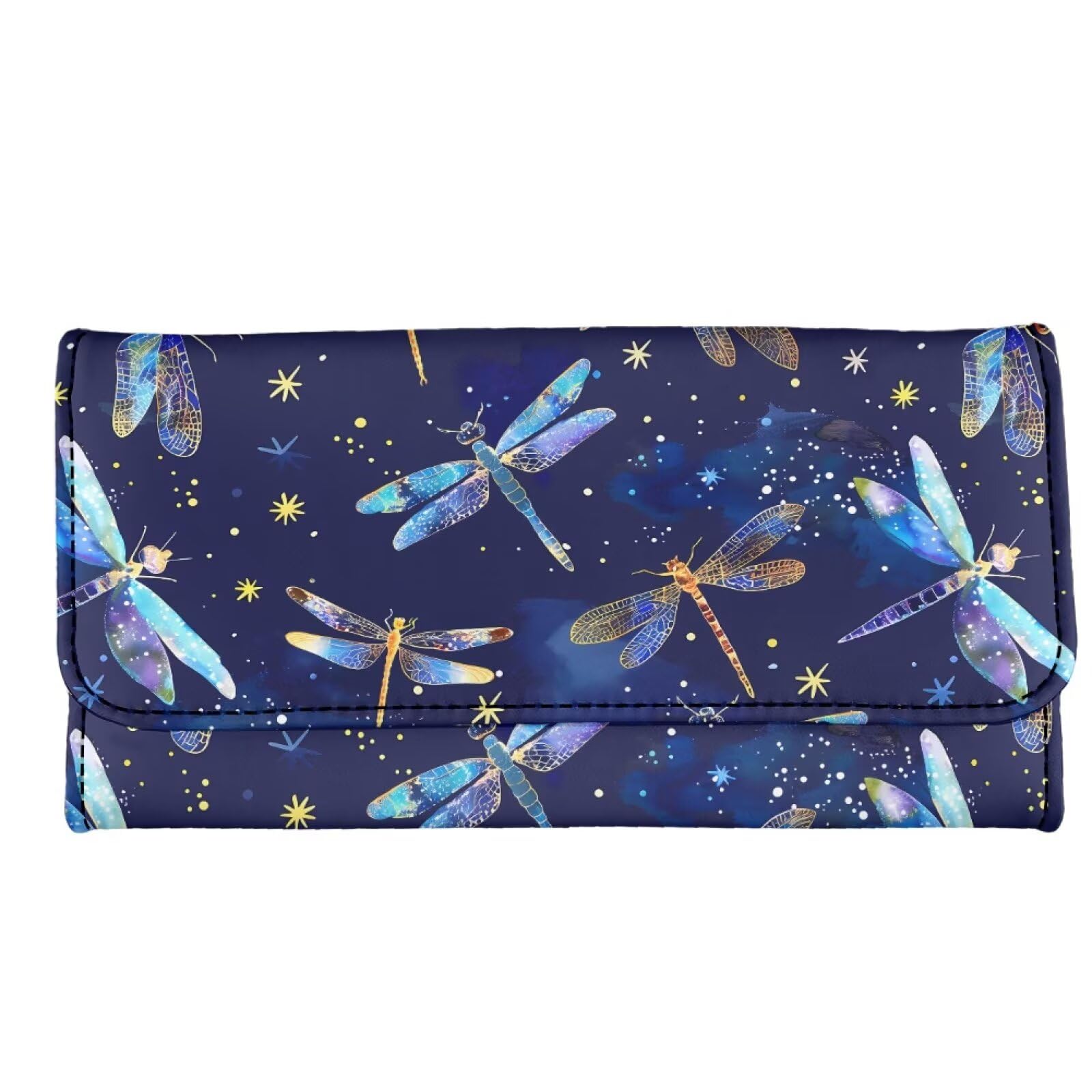 AFPANQZ Luxury Dragonflies Leather Wallets for Women RFID Blocking Checkbook Wallet with Credit Card Slots Phone Holder Trifold Purses Zip Coins