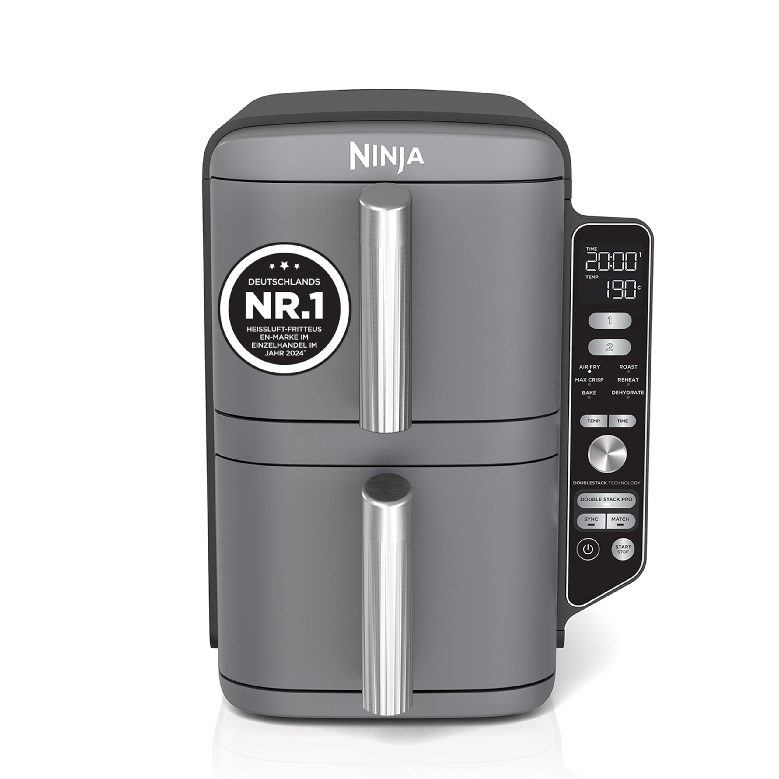Ninja Double Stack XL Heißluftfritteuse (SL400EU) – 9,5 L, Doppelkorb, Grau