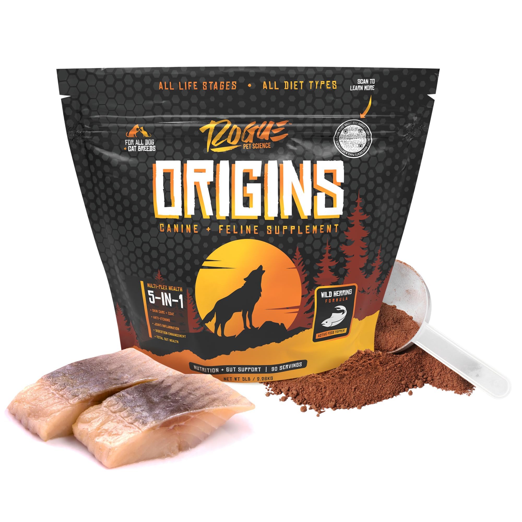 Sponsored Ad - ROGUE PET SCIENCE Origins 5-in-1 Dog Supplement - Powdered Food Topper w/Natural Omega 3 Fish Oil - Supports Healthy Digestion, Skin, and Coat - Helps Reduce Itching & Joint Inflammation (5 lbs)
