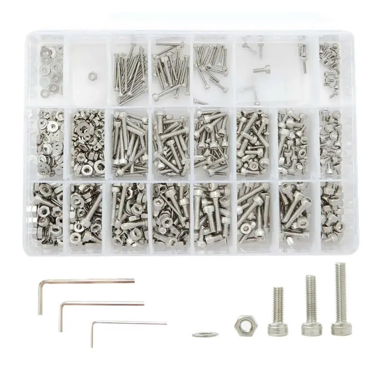 Juego De Tornillos Y Tuercas Tornillos hexagonales for máquina, pernos, tuercas, arandelas, kit surtido de 1080 piezas, M2, M3, M4, tornillos de cabeza hueca hexagonal