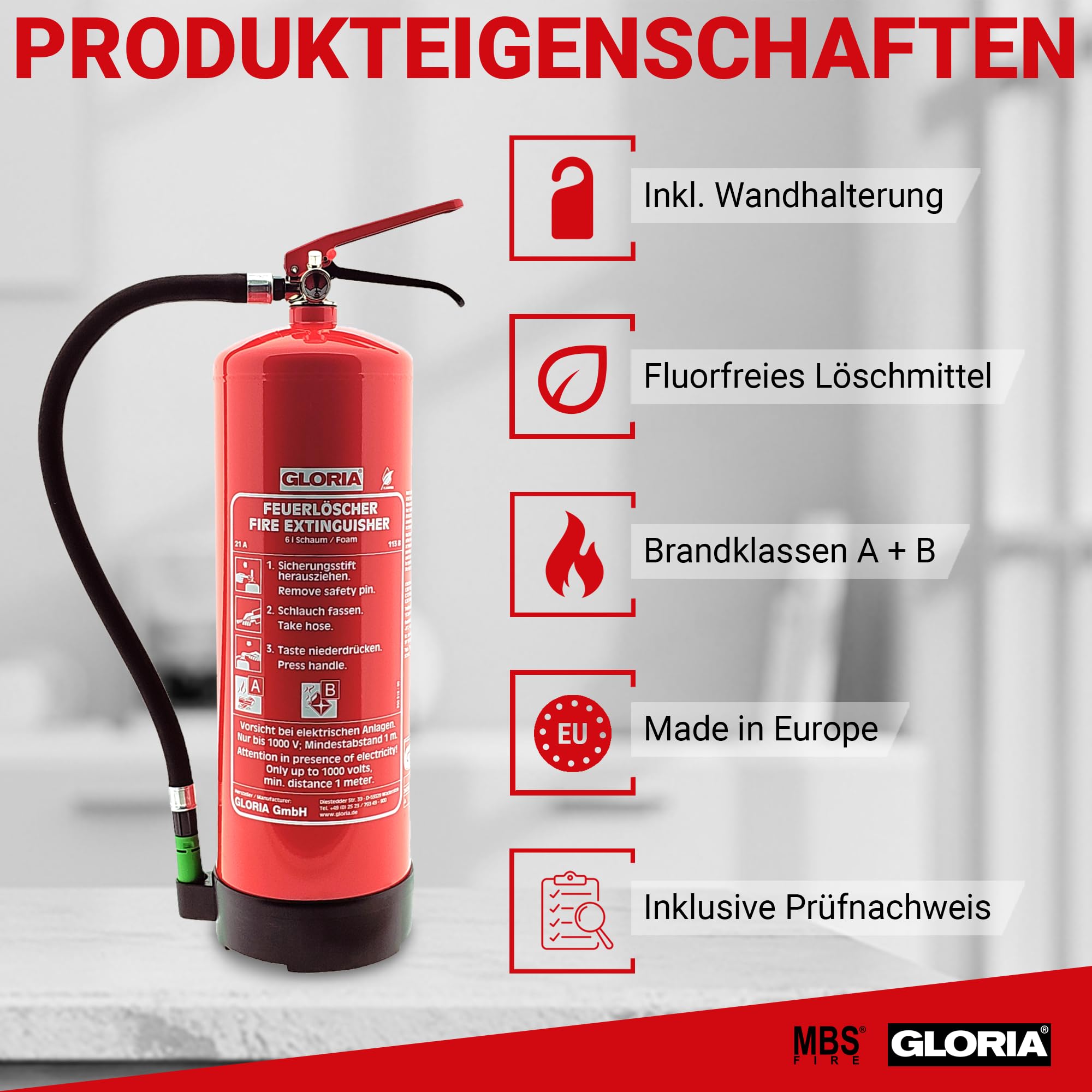 GLORIA | Estintore a pressione biologica | Capacità 6 l | Classe di incendio A+B