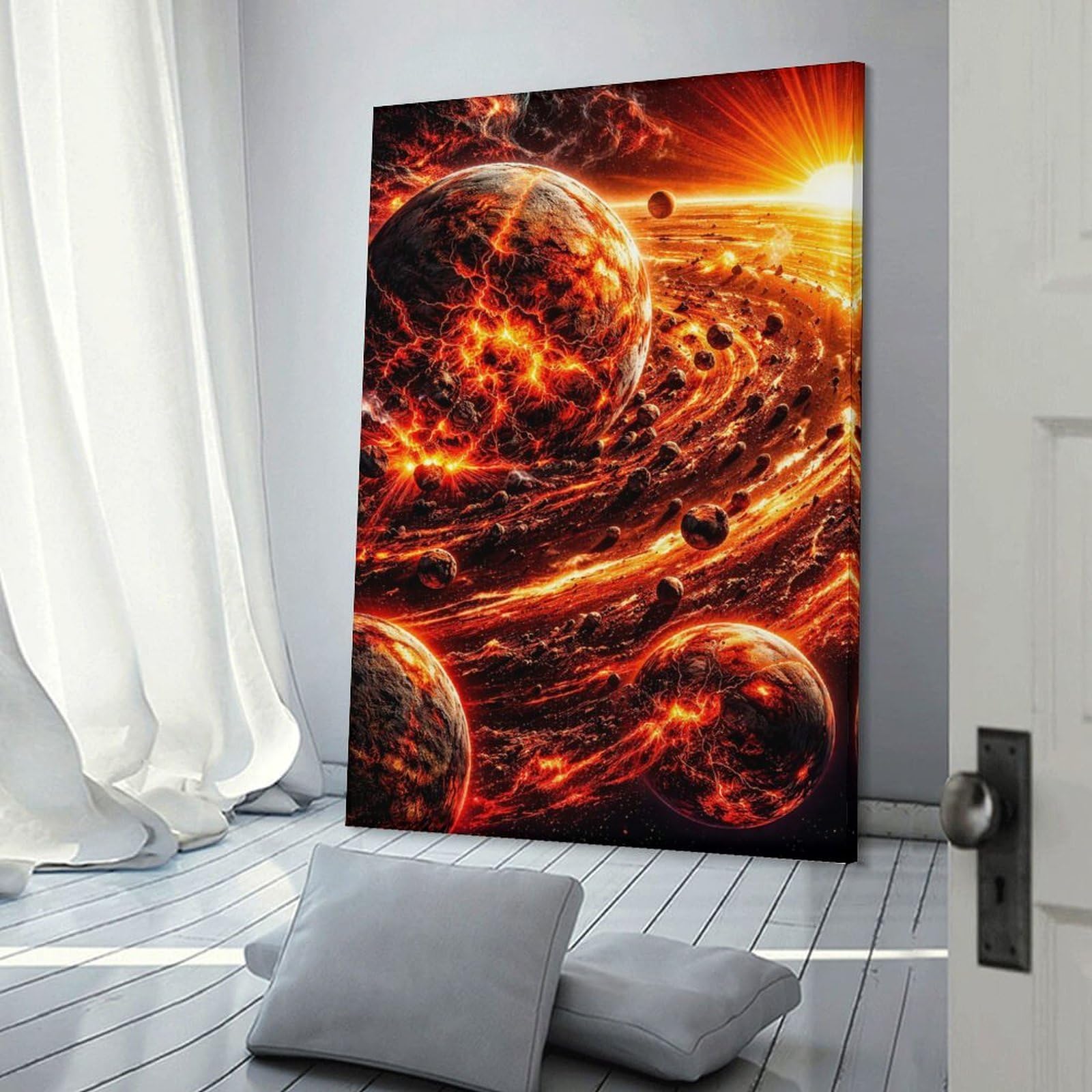 Junmoney Wall Art Print Fiery Planets in Cosmic Nebula, 20x30inch(50x75cm), for Home Lounge, Bedroom Or Reading Nook, Canvas Styling for A Polished Room Look