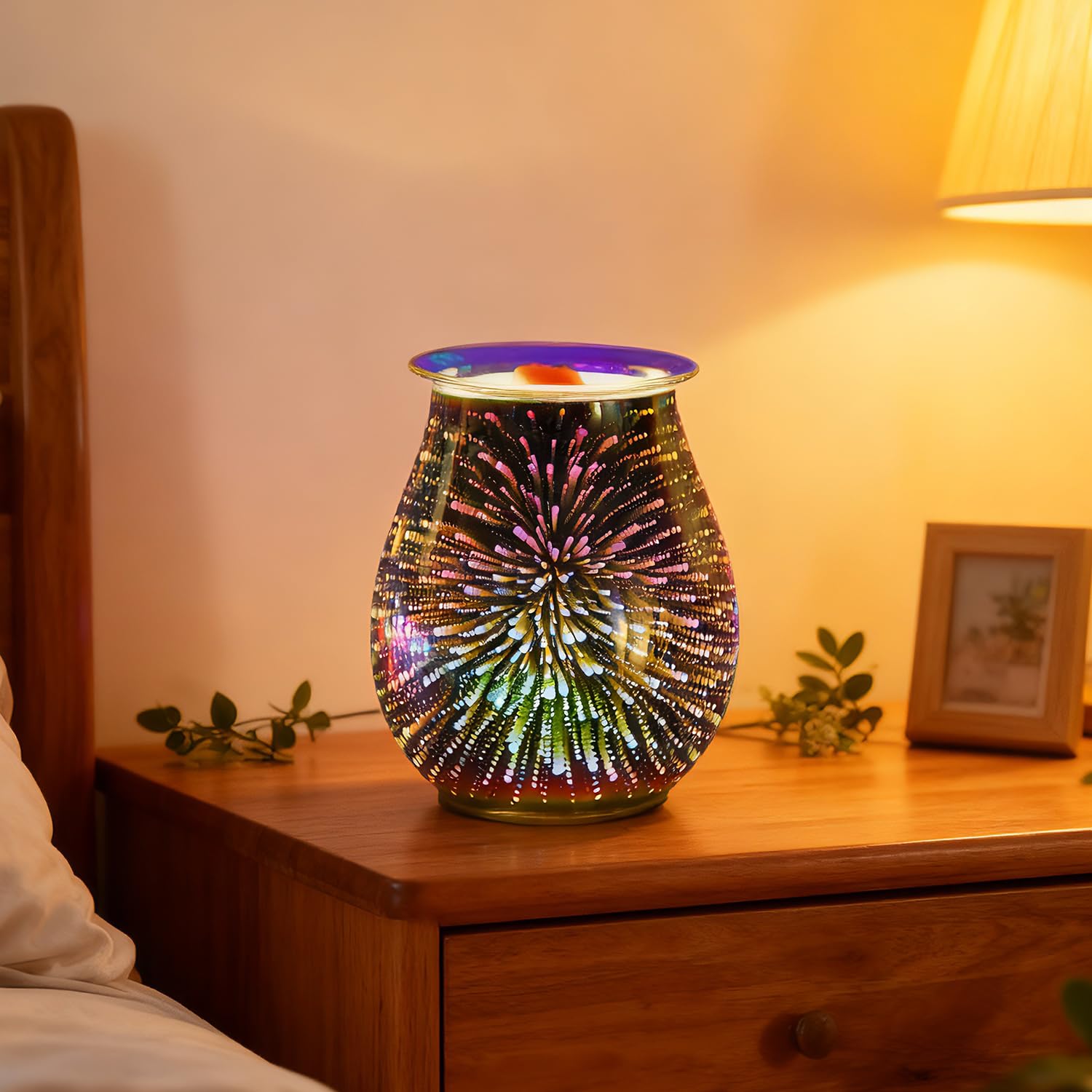 Makimoo Duftlampe Wachs Duftöl Lampe, elektrische Wachswärmer, Ölbrenner, Nachtlicht-Öllampe für Heimdekoration (3D-Feuerwerk Design)