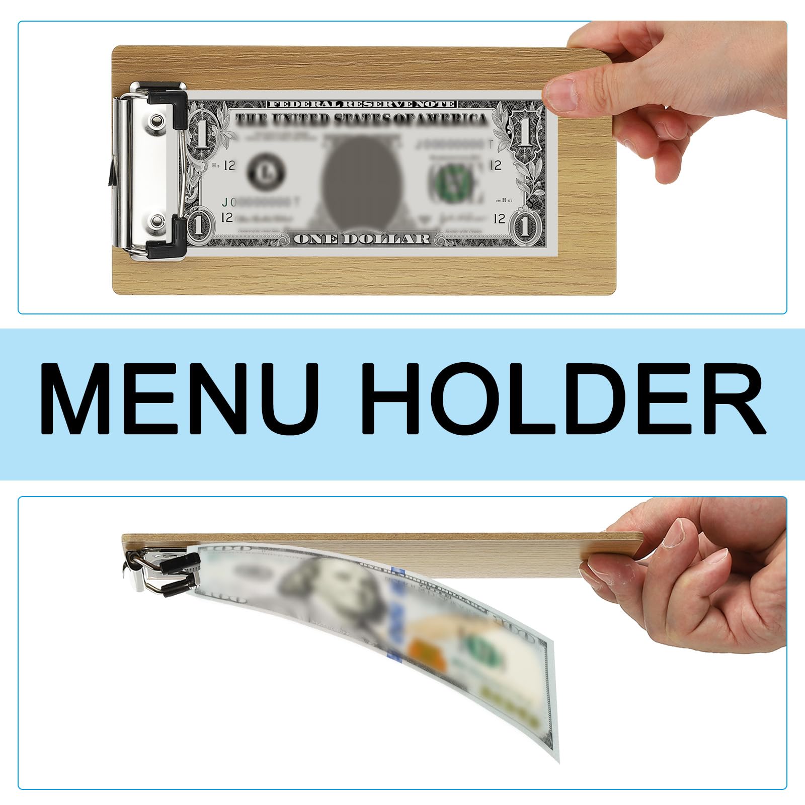 PATIKIL Porta Cuentas De Madera Para Cafeterías Y Restaurantes Bloc De Notas Para Camareros 8" X 4" (Marrón Claro) 20 Unidades