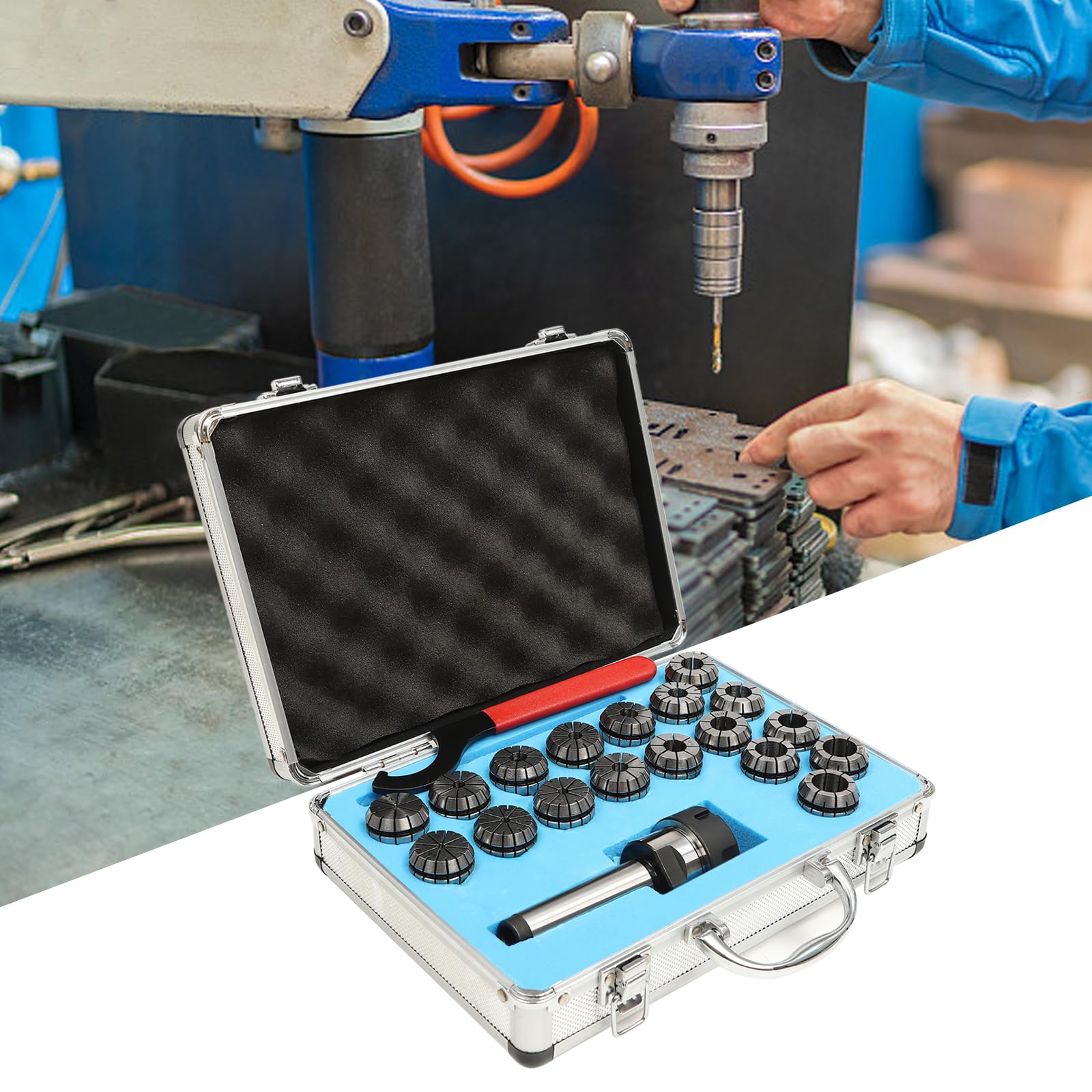 Juego de 18 alicates de precisión ER32 de acero y aleación de aluminio, juego de alicates tensores de resorte con llave inglesa y portabrocas para herramienta de torneado CNC
