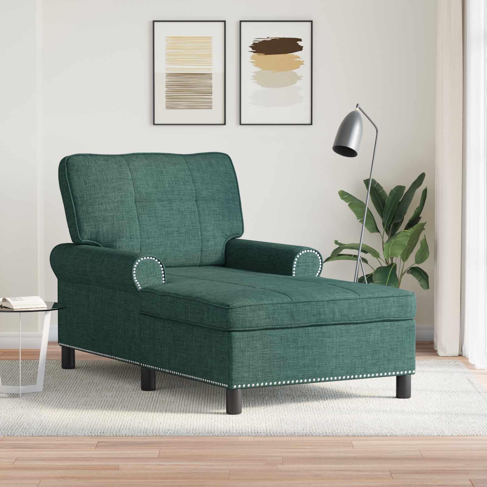 Tumbona con cojín (91 x 157 x 91 cm), color verde oscuro | Tejido transpirable, marco contrachapado, patas de plástico negro, cojín extraíble, comodidad duradera
