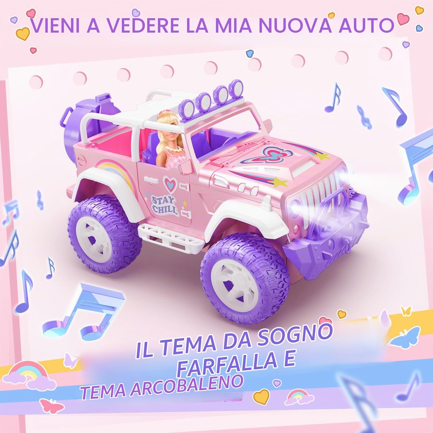 DEERC Rosa macchina telecomandata bambina con Nebbia Nebbia e Musica, 1:16 RC Auto con Luci a LED per Bambini, 2.4Ghz All Terrain SUV Camion Regali, Veicolo da Corsa Fuoristrada Giocattolo Auto, Gioca