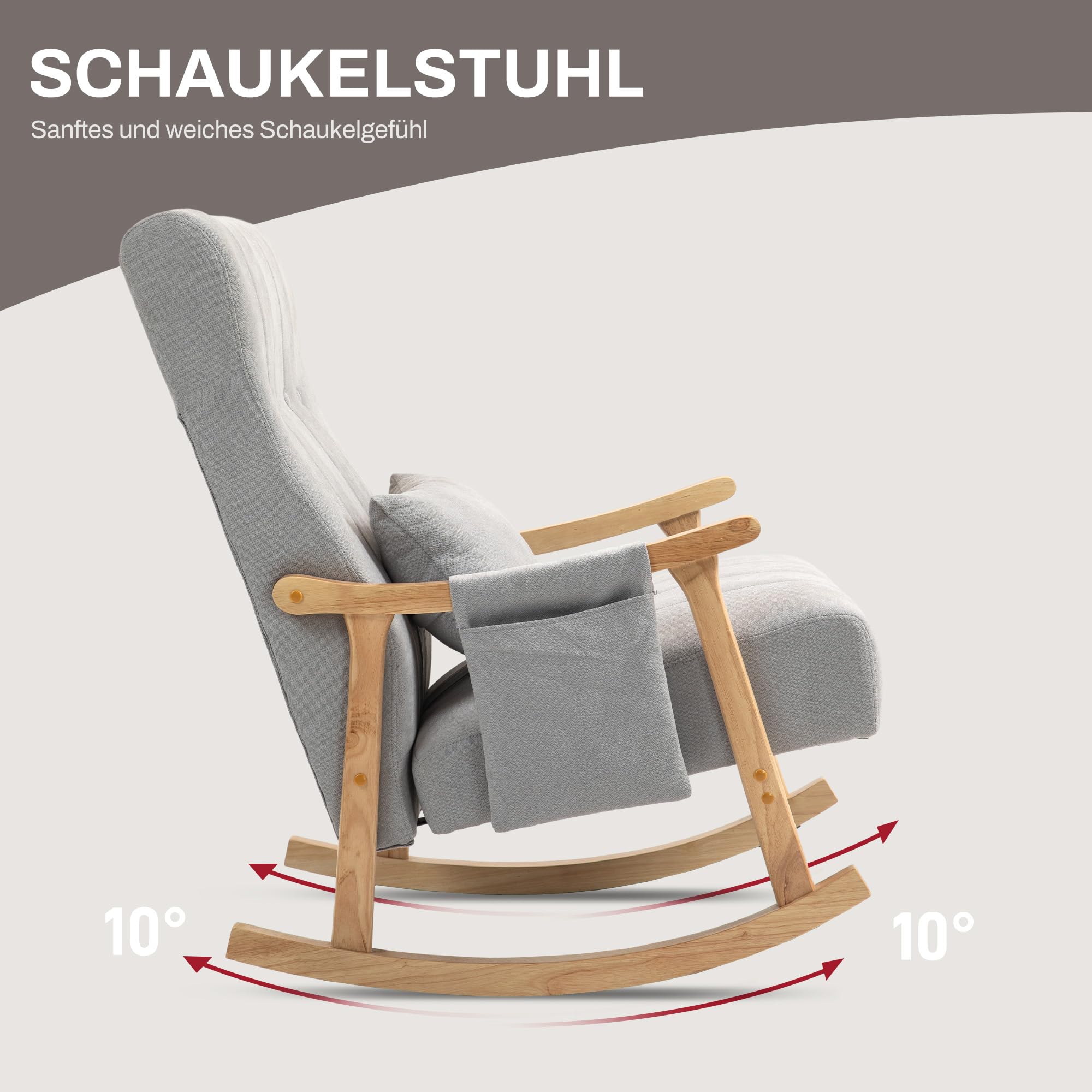 HOMCOM Schaukelstuhl Schaukelsessel mit Rückenlehne, Lendenkissen, Holzkufen, Sessel, Relaxsessel mit Leinenoptik Weich Schwingsessel Stillsessel für Wohnzimmer, Schlafzimmer Grau