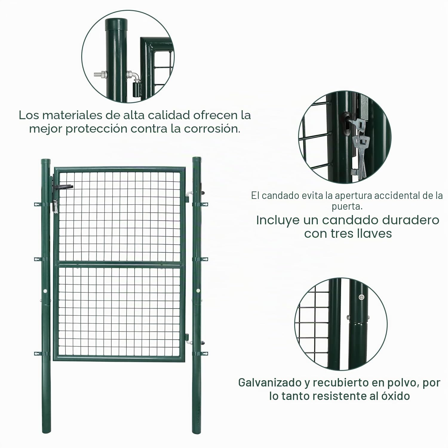 Puerta de Jardín Verde 150 x 100 cm Con Cerradura - Para Valla de Rejilla