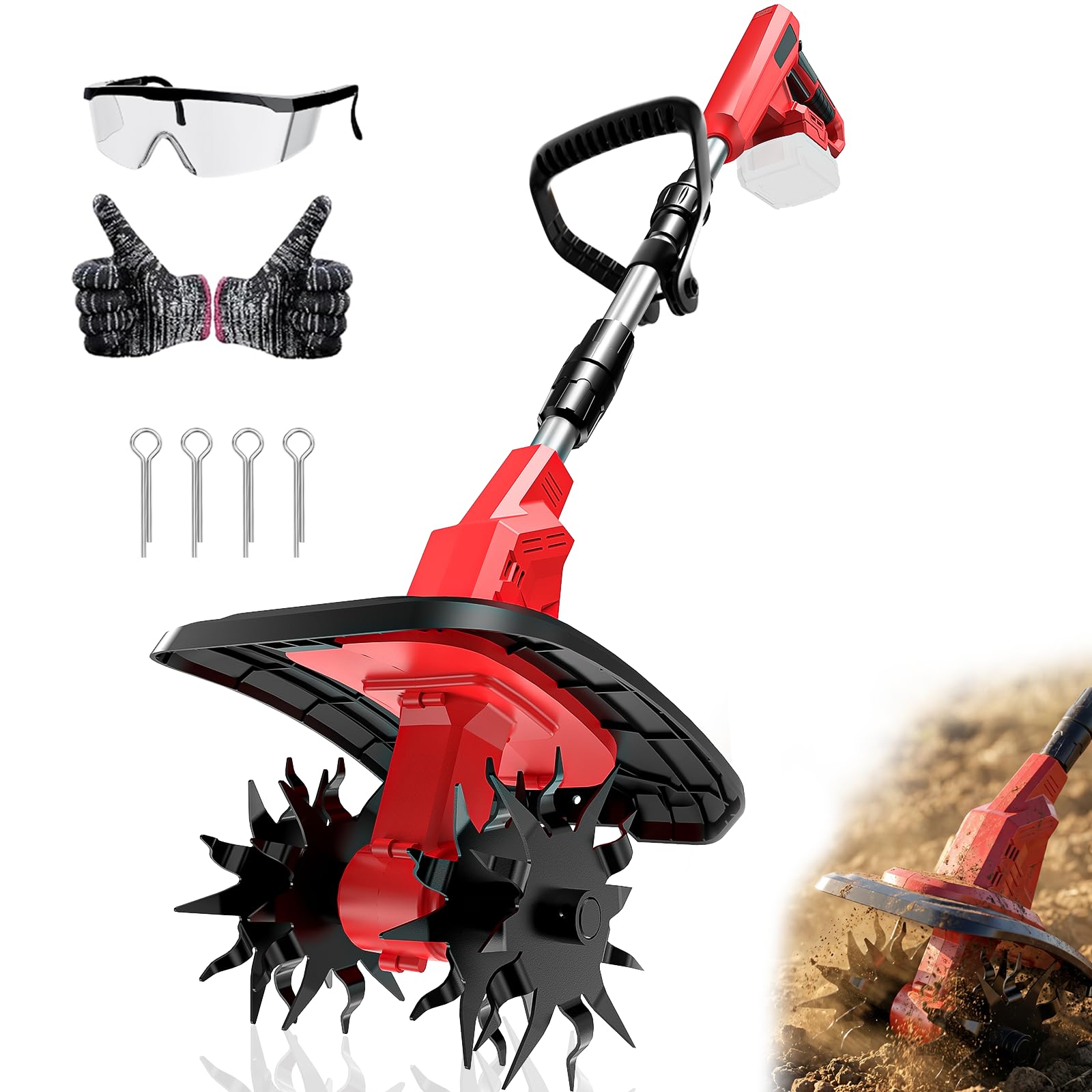Photo 1 of ***UNKNOWN MISSING / DAMAGED PIECES*** DEVTBLUN Cordless Tiller Cultivator Compatible with Milwaukee 18V Battery(Only Tool), 360RPM Folding Electric Garden Tiller, Battery Powered with 9In Tilling Width & 6.3In Depth for Lawn Gardening