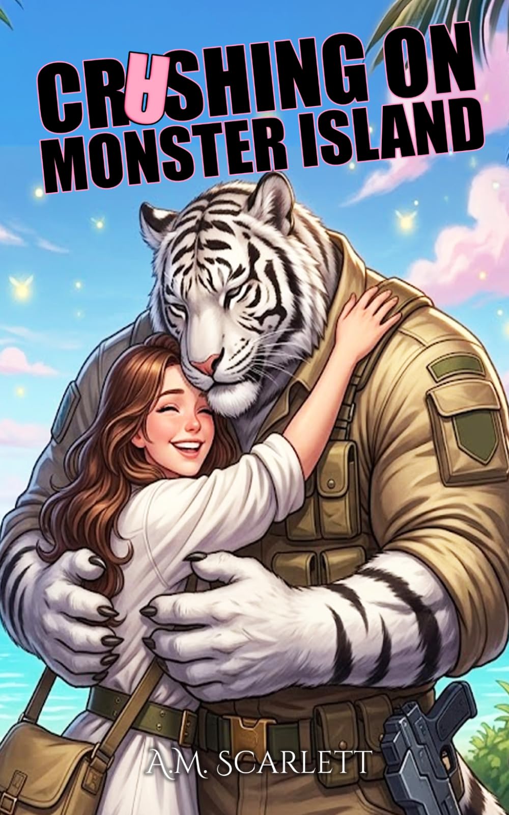 CRASHING ON MONSTER ISLAND: A Cozy Monster Romance Fantasy with a happily ever after, arrangement of convenience and size difference featuring a protective tiger-man