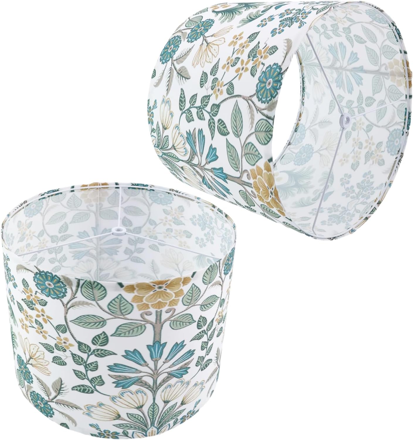 2Sets Drum Lamp shades Linen Medium Lamp,13" Top x 13" Bottom x 10" High,Printed Floral Lampshade for Table Lamps Floor Lamps,Thread Dia.:0.43"/11mm Model B