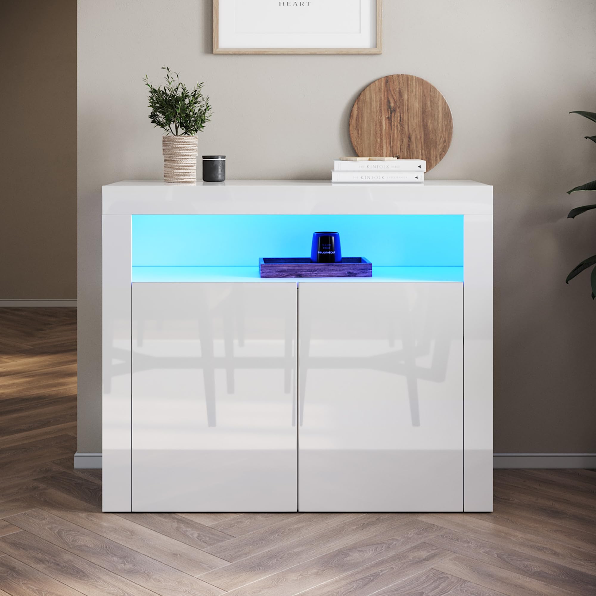 Credenza Con Luci LED 12 Colori - Mobile Da Cucina O Soggiorno Bianco Lucido | 3 Ante, Design Moderno E Funzionale - Foto 12