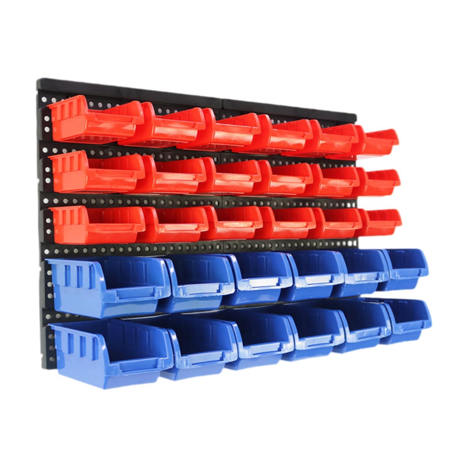 30 contenitori a parete con pannello forato, robusti, di grande capacità, per componenti, attrezzi, per la casa, per lavori artigianali, perline, Blu Rosso