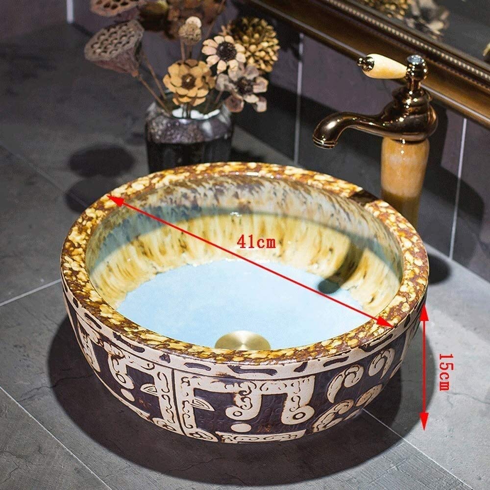 Szafka Pod Umywalkę Z Umywalką, Umywalka Łazienkowa, Umywalka Nablatowa, Okrągła, 16-Calowa Artystyczna Ceramiczna Umywalka Łazienkowa Nablatowa, Porcelanowa Miska Nablat