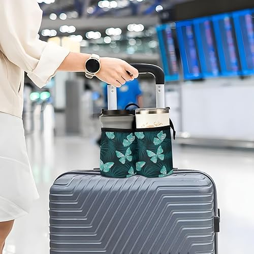 Miniatura 6 de YETTASBIN Green Butterfly - Portavasos de viaje universal para equipaje de mano, bolsa de almacenamiento portátil para la mayoría de las asas de