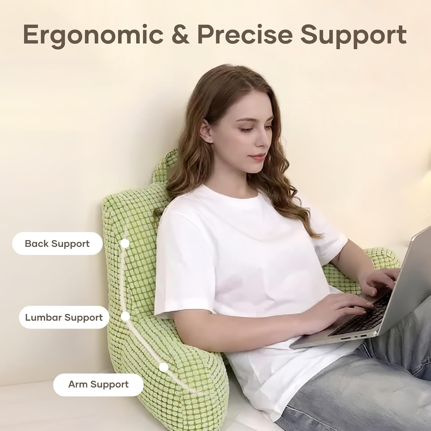 NOONTIDE Reading Pillow with Top Handle,Uniquely Designed Soft Fabric, Ergonomic Back Support for Bed,Cover Washable Sit up Pillow,Watching TV/Gaming/Relaxing(Green)