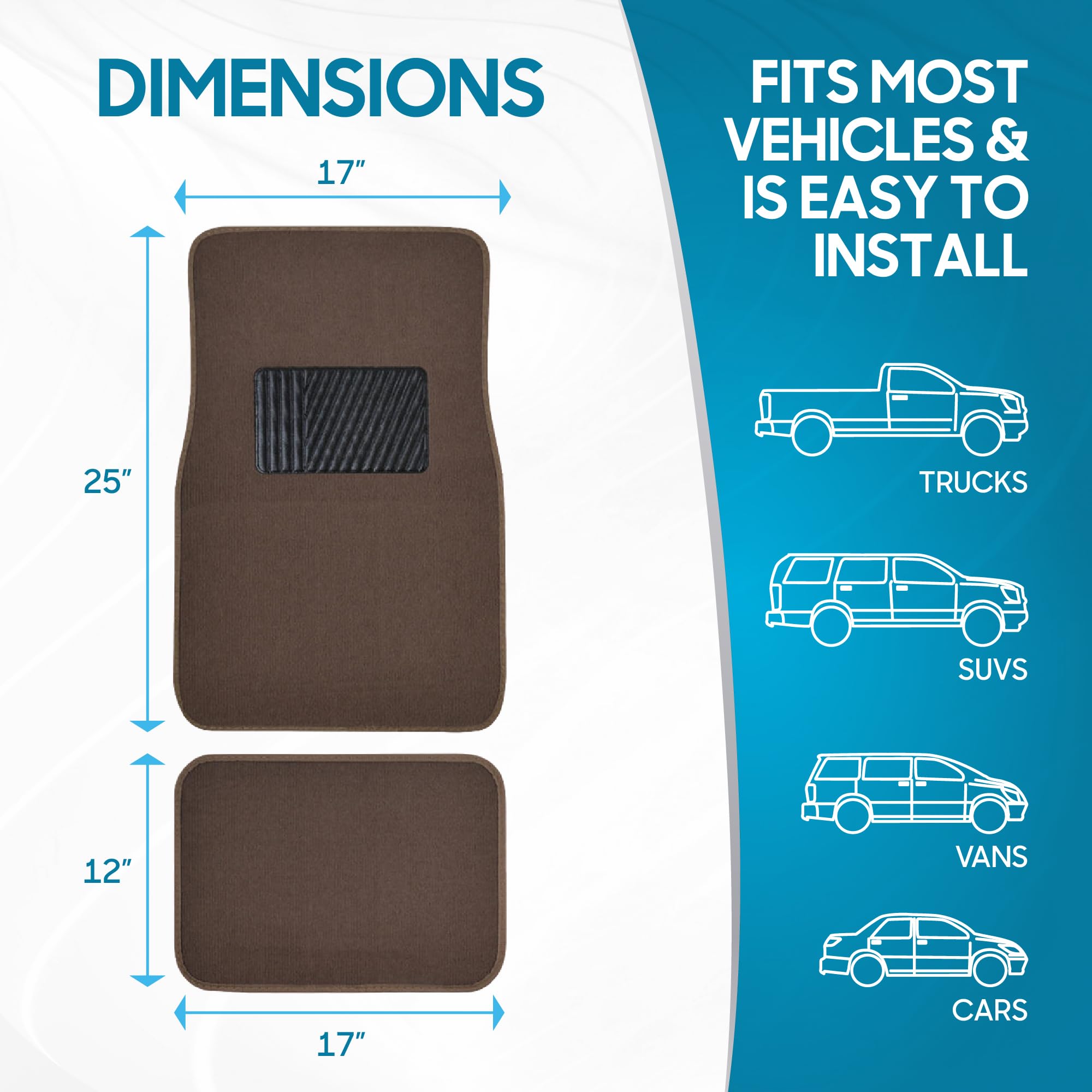 BDK Premium Carpet Floor Mats for Cars - Universal Fit Interior 4-Piece Car Mats Full Set with Vinyl — view 6