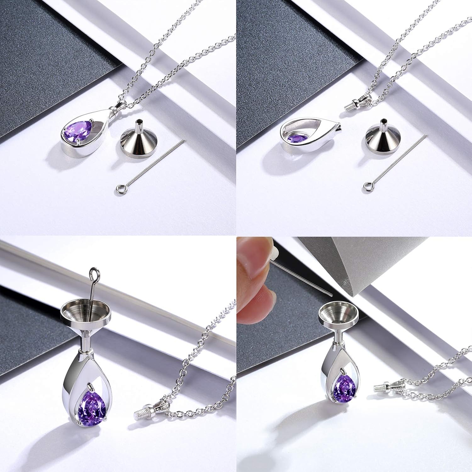 Sariel 925 Sterling Silver Cremation Jewelry Memorial CZ Teardrop Ashes Keepsake Urns Pendant Necklace for urn Necklaces Ashes Jewelry Gifts - Image 2