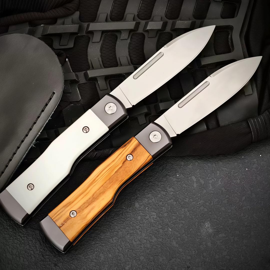 Generisch Klappmesser 16 cm mit M390 Stahl und G10 Aluminiumgriff Leichtes Taschenmesser für Camping Wandern Reisen Freizeit und Outdoor Aktivitäten (Olivenholz)
