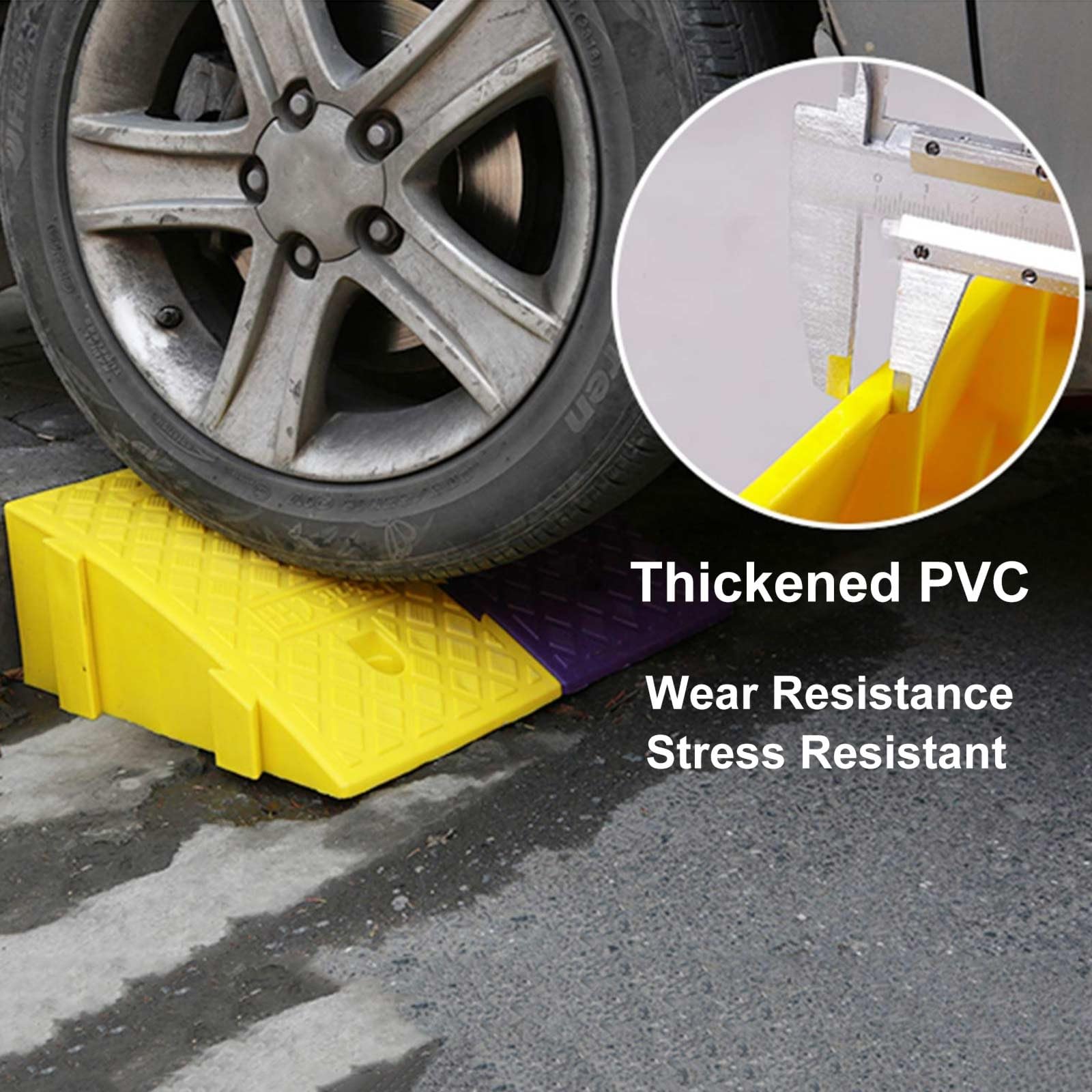 Generisch Robuste, tragbare Bordsteinrampe für Rollstühle und Fahrzeuge – Langlebige Kunststoff-Schwellenrampe, ideal für Einfahrten und Gehwege – 13 cm hoch, gelbes Sicherheitsdesign