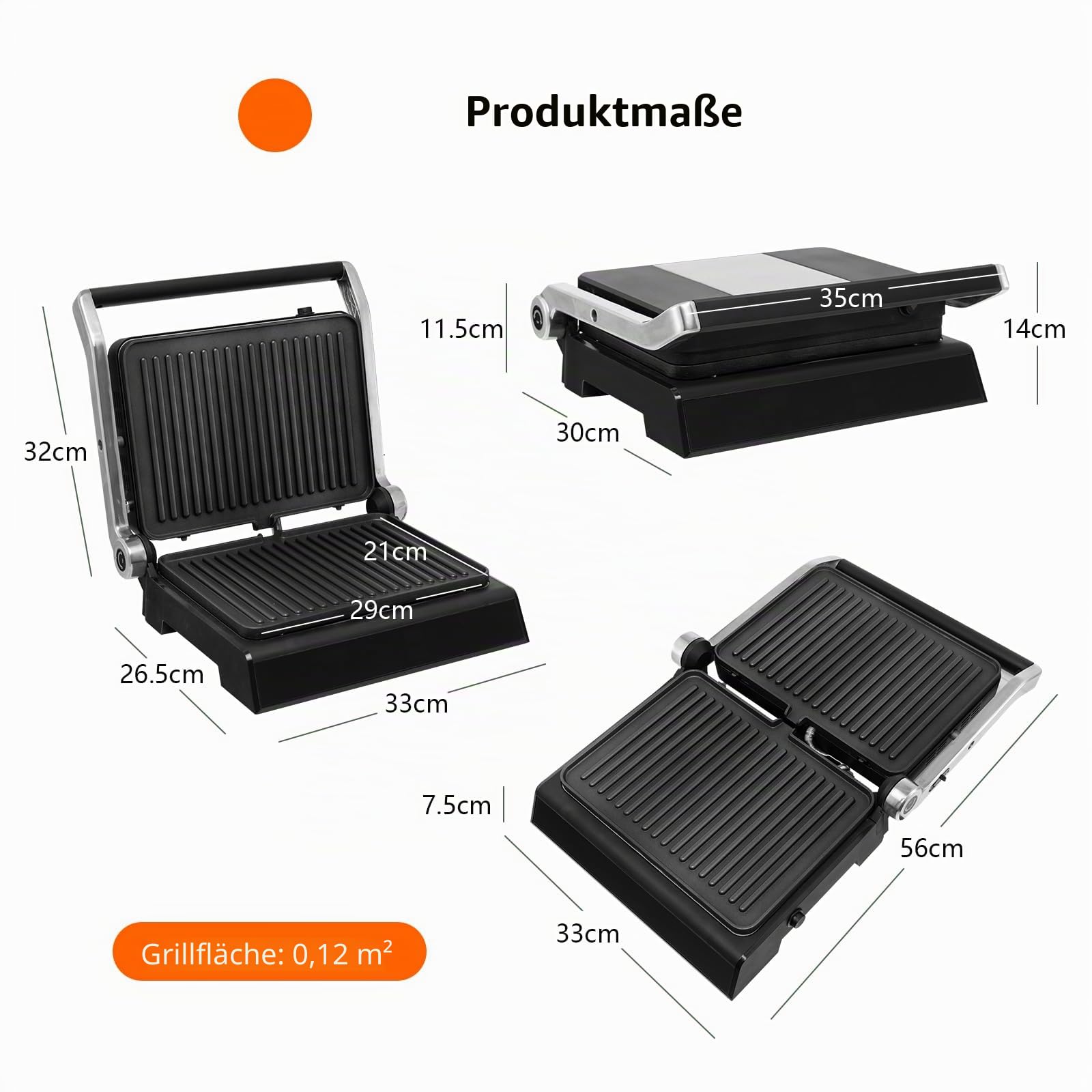 SOARS Sandwichmaker 3-in-1, 1800 – 2000 W, elektrische Panini-Maschine mit 5 Kochmodi, 200 – 230 °C, Öffnungswinkel 180 °, Grillplatte, abnehmbar und waschbar, Timer 0 – 4 Stunden, Schwarz