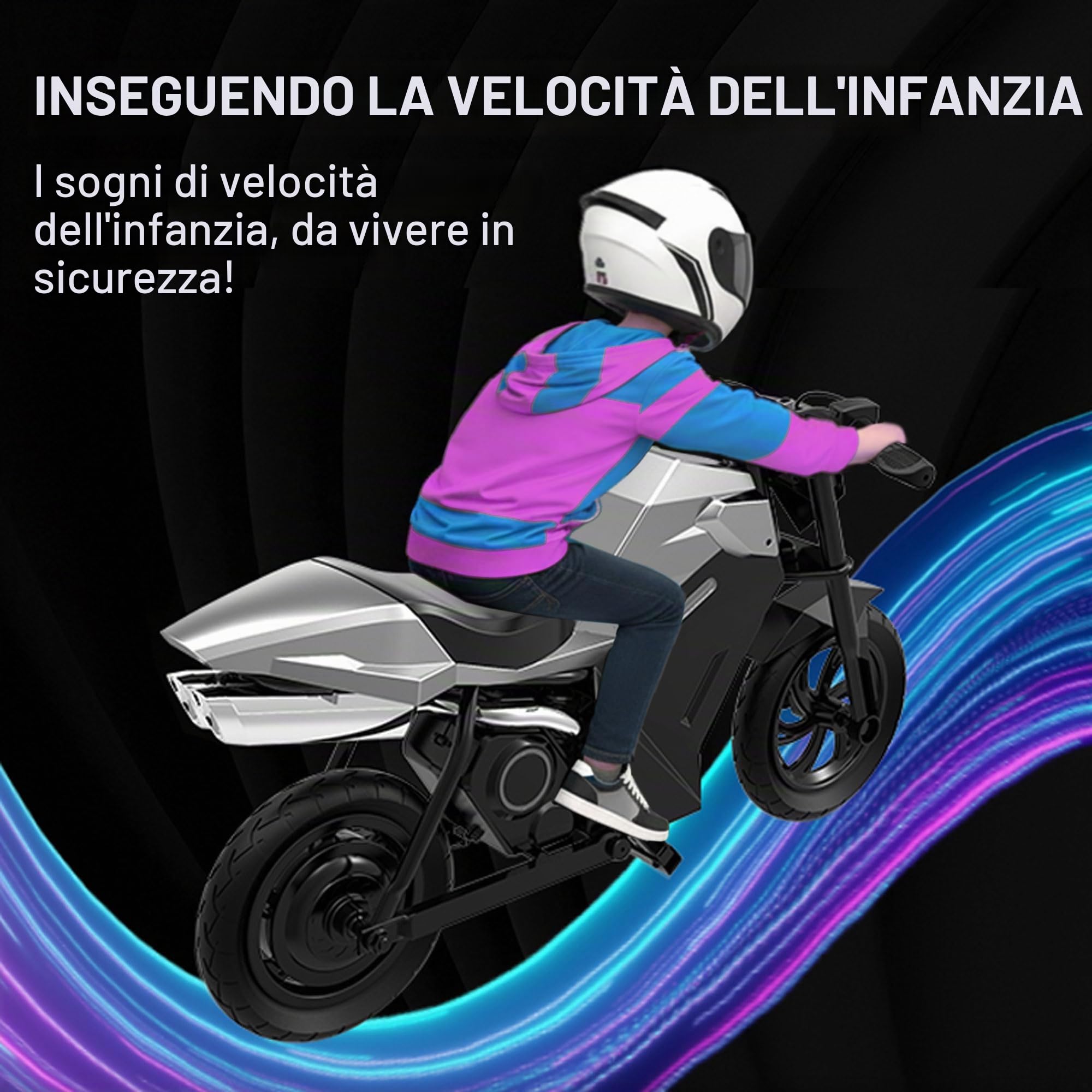 APTUM ADV250 Moto Elettrica per Bambini 8-10 Anni | Motocicletta elettrica con Motore 250/350W, 3 Velocità 8/13/16 km/h, Autonomia 15 km, Pneumatici 12,5”, Suoni Reali ed Effetto Nebbia