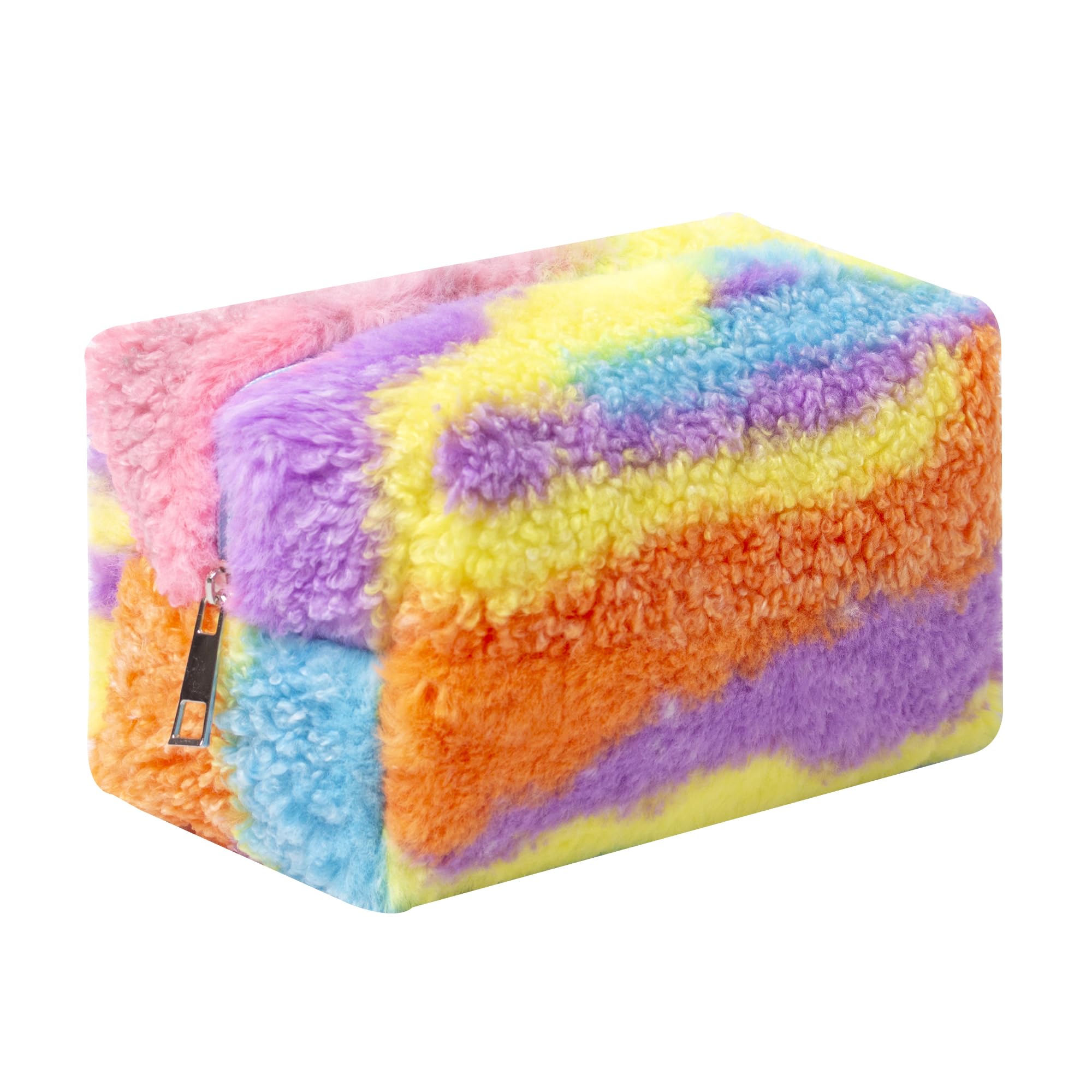 OZAOZ Checkered Makeup Bag Plush Cosmetic Bag Asthetic Plaid Handbags Cute Zipper Travel Toiletry Bag Soft Storage Pouch Pencil Case Bag for Women