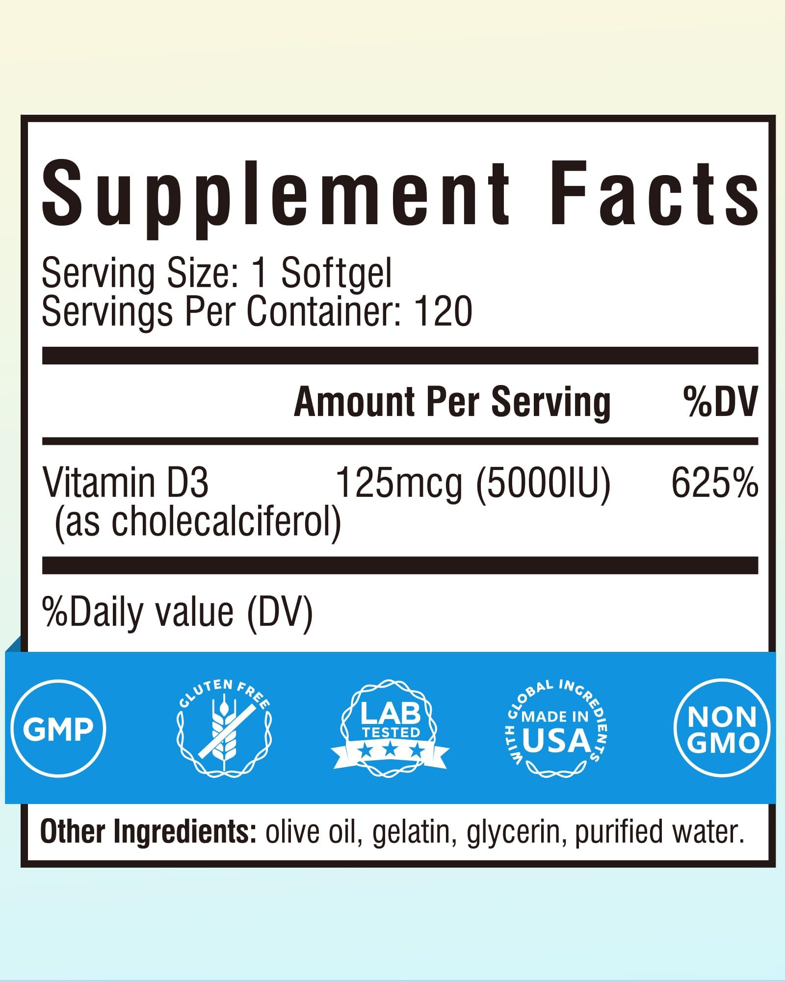 Terranics Vitamin D3 5000IU (125mcg), with Olive Oil, 120 Mini Softgels — Amazon image 2