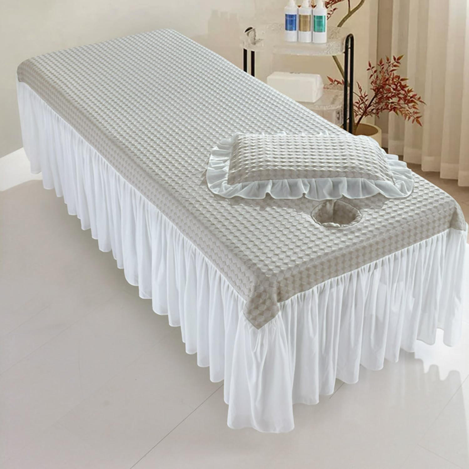 LDLCYCN Cooling Beauty Massage Table Cover with Skirt Spa Bed Skirt with Face Hole