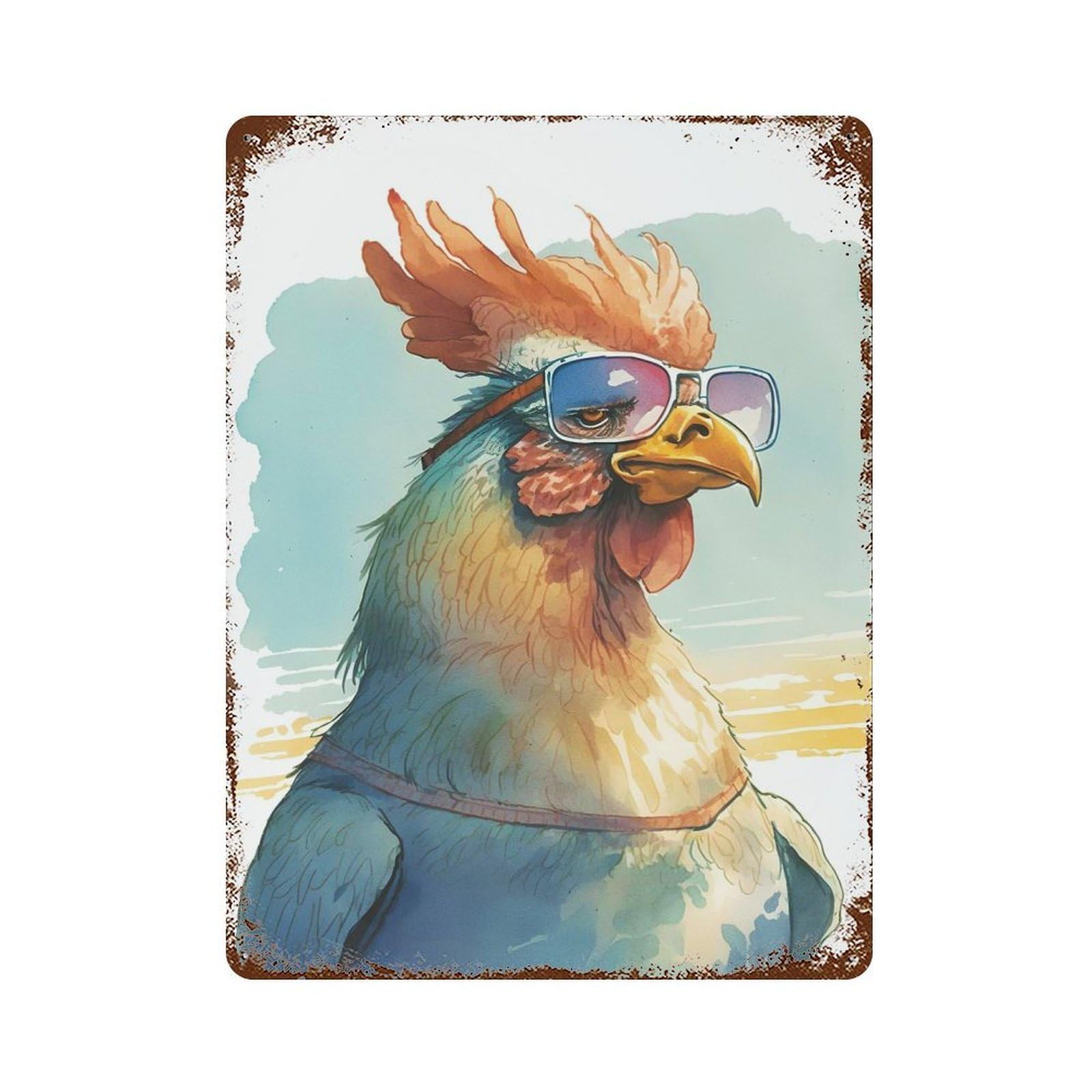 Rust Effect Funny Rooster Rusty Metal Tin Sign 15.7"x11.8", Industrial Home Decor for Living Room, Hallway And Home Decor