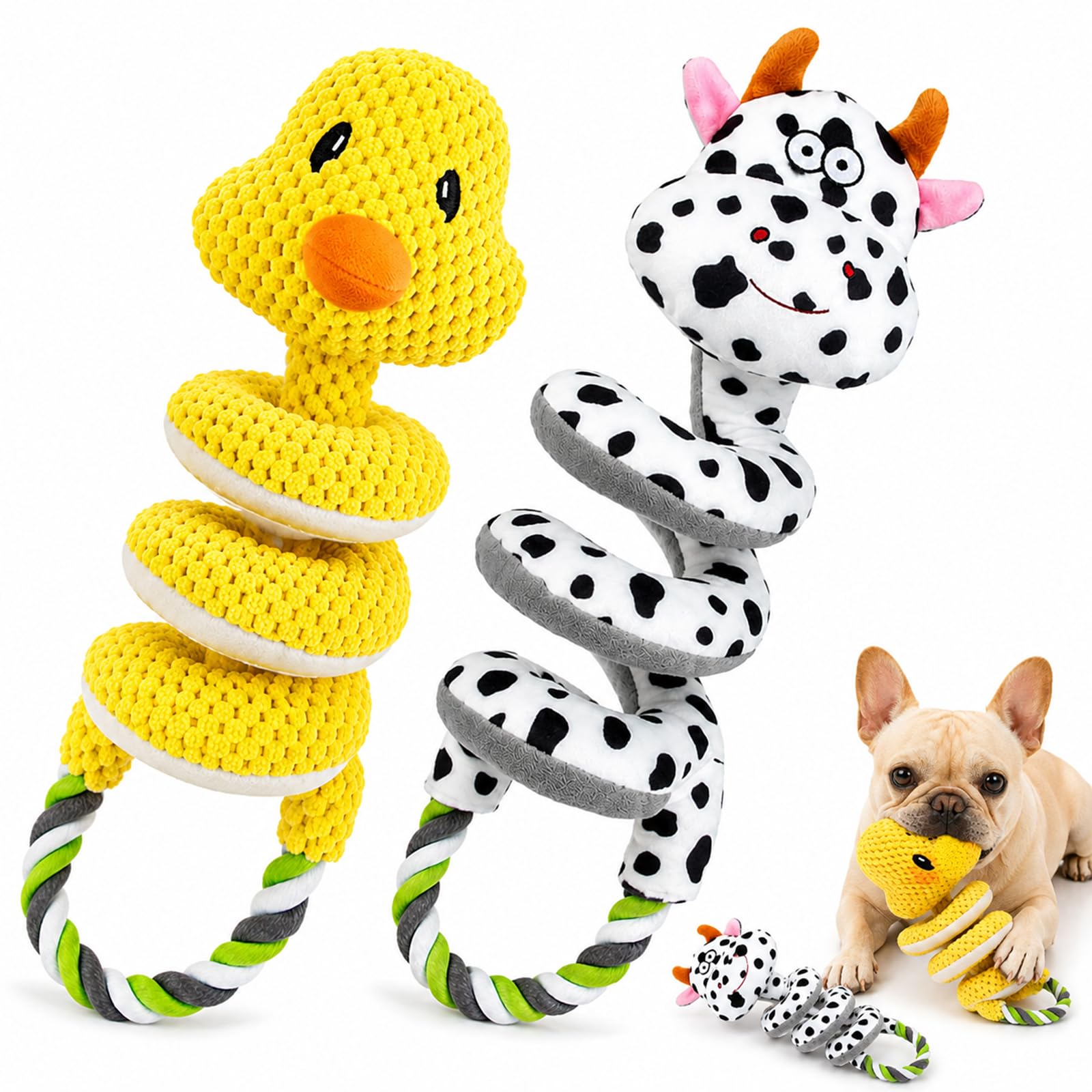 2 Pack Dog Rope Toys, Squeaky Plush Tug and Chew Toys for Medium Large Dogs