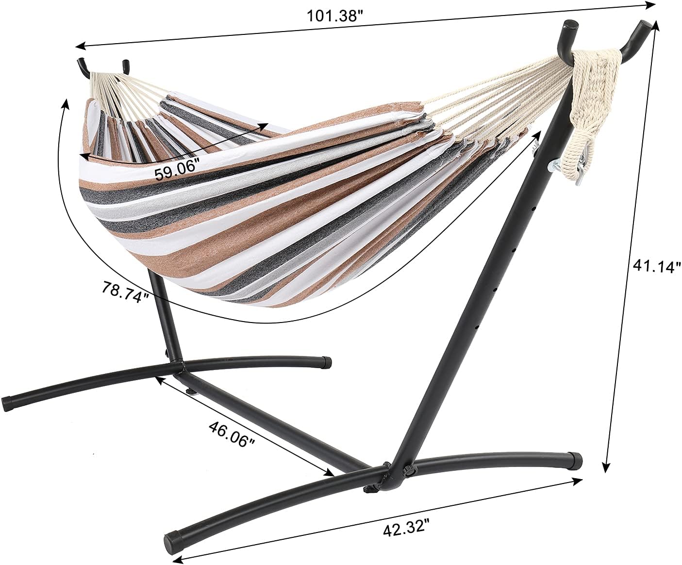 ONCLOUD Double Hammock with Stand 9ft Space Saving Steel Stand Includes Cup Holder,Two Pillows,Portable Carrying Case (Desert Stripes)