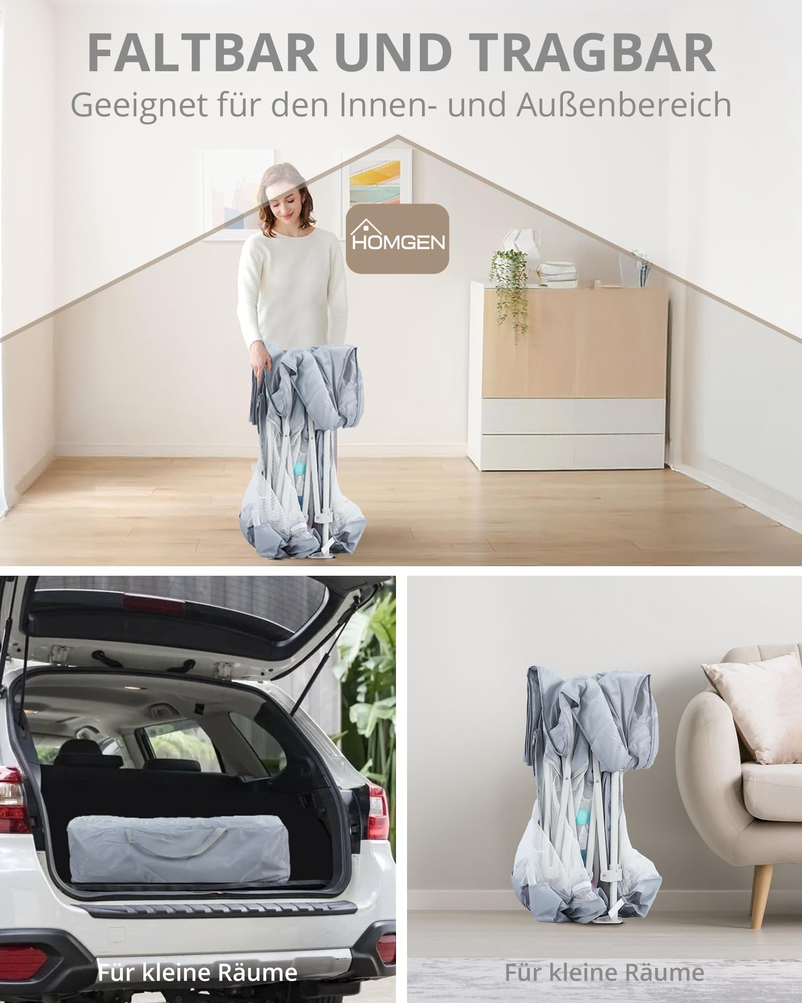 HOMGEN Laufstall Baby 120x120cm Laufgitter Faltbar Klappbares Spielgitter Tragbar Playpen Kinderlaufstall mit Abnehmbarem & Waschbarem Stoff Tasche & Spielzeug 10 Bälle 4 Griffe Für Innen/Außen