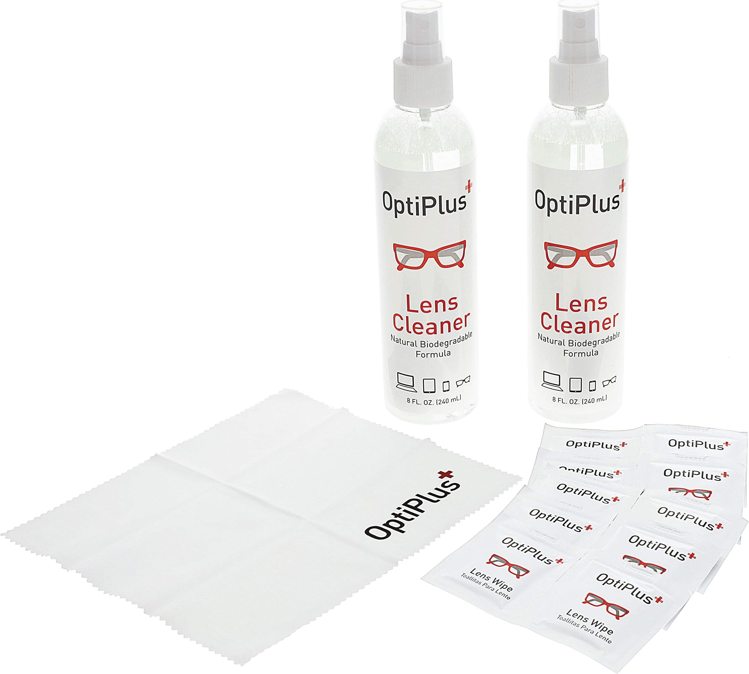 OptiPlus 16oz Lens Cleaning Care Pack | All Natural Eyeglass Cleaning Kit | Eyeglass Cleaner Spray | Lens Wipes | Microfiber Cloth | VOC and Alcohol Free