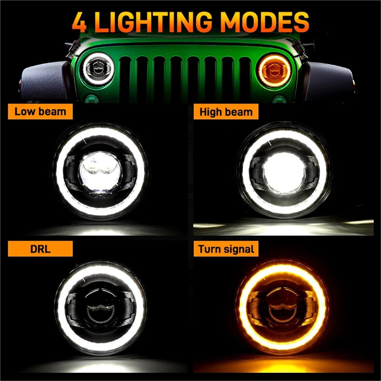 fari anteriori auto Faro universale a LED da 7 pollici per auto e moto, Hi-Lo con Halo Angel Eyes Fanali anteriori