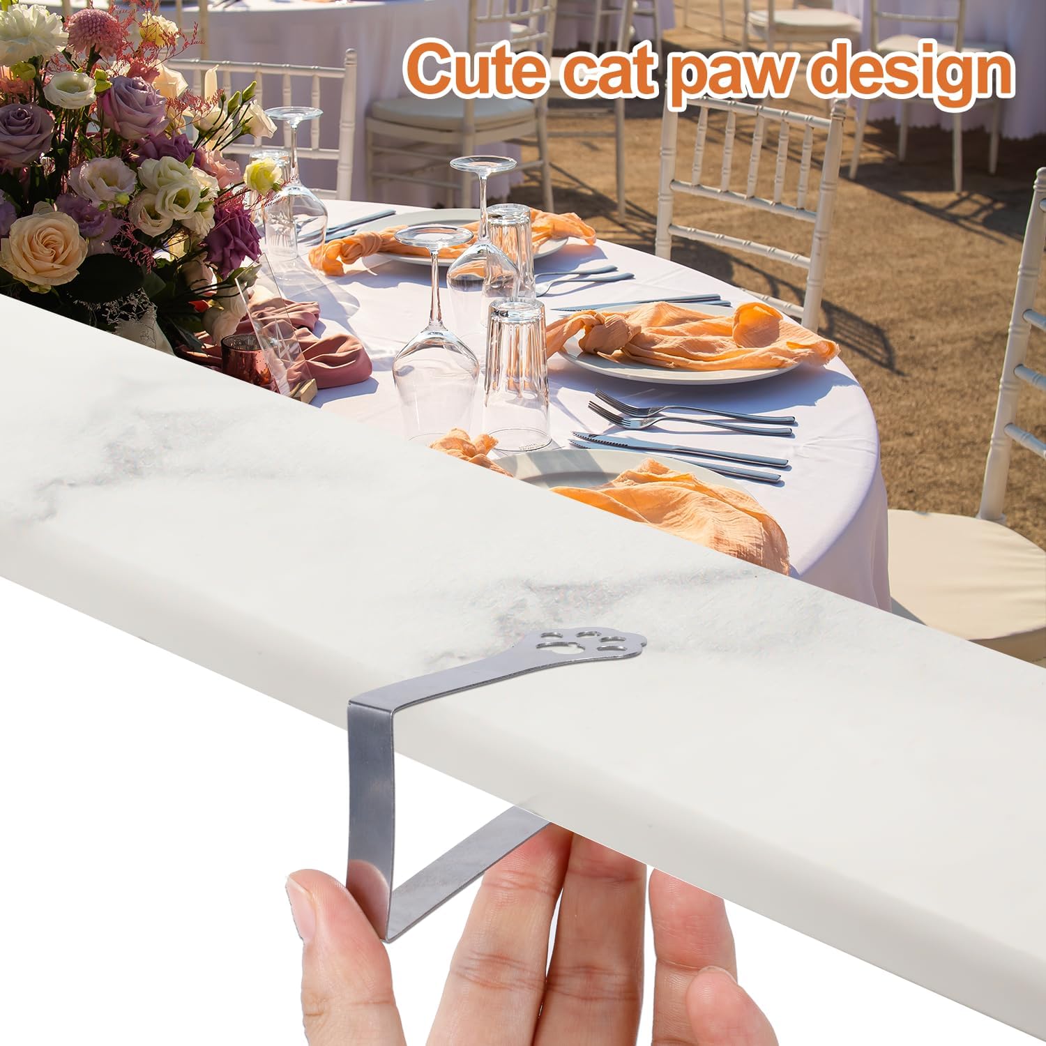 12pcs Table Cloth Holder Clips, 2.95x1.77in Cute Cat Paw Design Tablecloth Clips Stainless Steel Picnic Table Cover Clamps Clips for Fixing Home Picnic Indoors Outdoors Accessories(Silver) image 5
