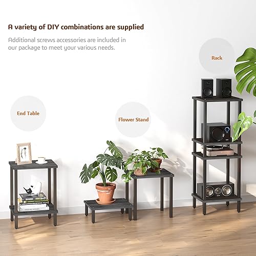 Miniatura 114 de TUTOTAK TB01BK035 - Mesa auxiliar, mesita de noche con estante de almacenamiento de 2 niveles, para espacios pequeños, 2 unidades Negro,Marrón,Gris