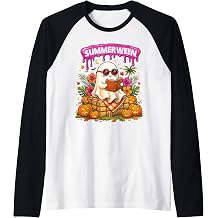 Summerween Spooky Ghost Halloween Trick or Treat Summertime Raglan Baseball Tee