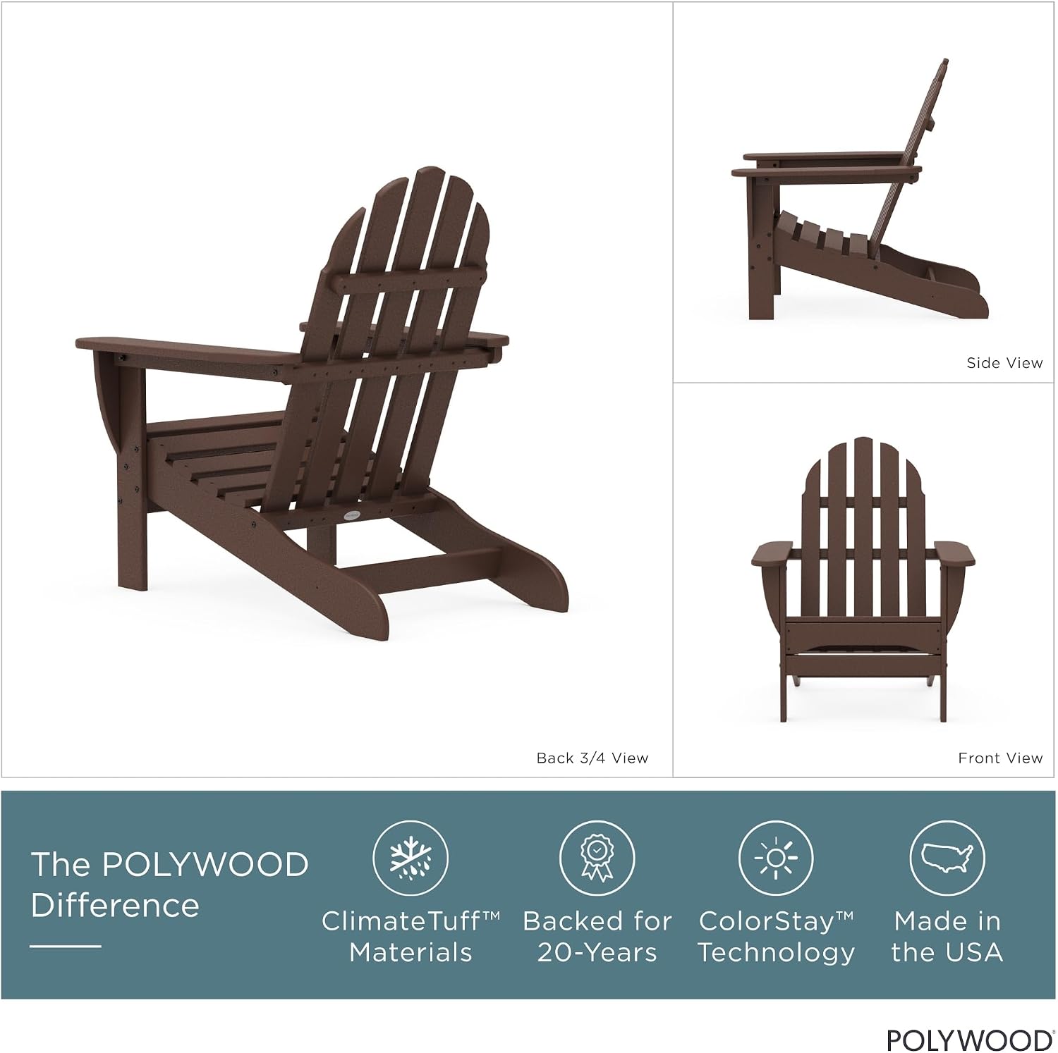 POLYWOOD AD4030MA Classic Outdoor Adirondack Chair, Mahogany