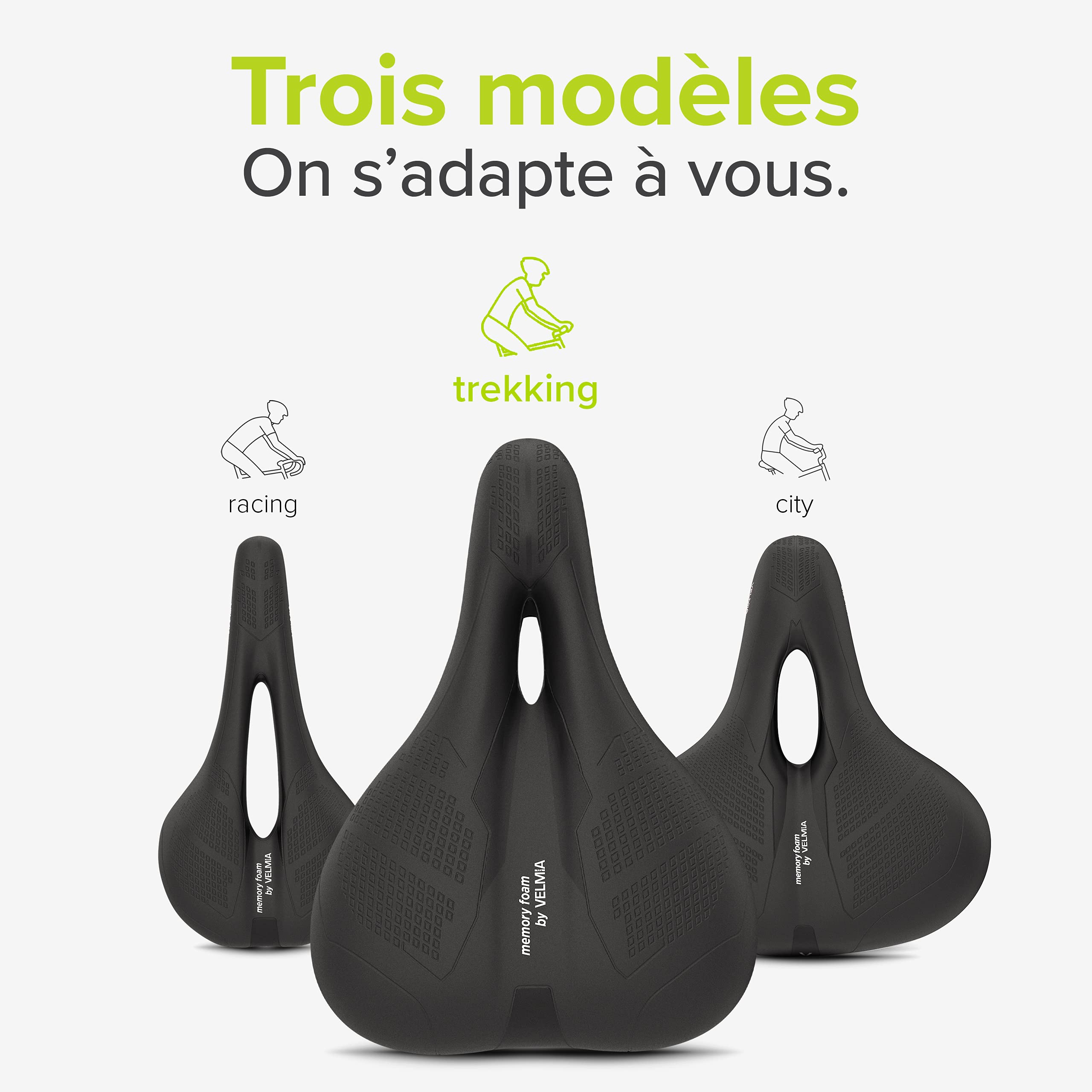 Velmia Selle de vélo - Selle Confortable pour Hommes et Femmes - Concept 3 Zones - siège vélo étanche avec Design Ergonomique