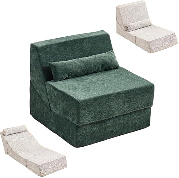 Convertible Sleeper Sofa Bed,Floor Folding Mattress Couch,Single Size Fold Out Chair Bed,Portable 3 in 1 Floor Couch,Lounger for Guest Room,Living Room,Dorm,Home OfficeColorDark Green