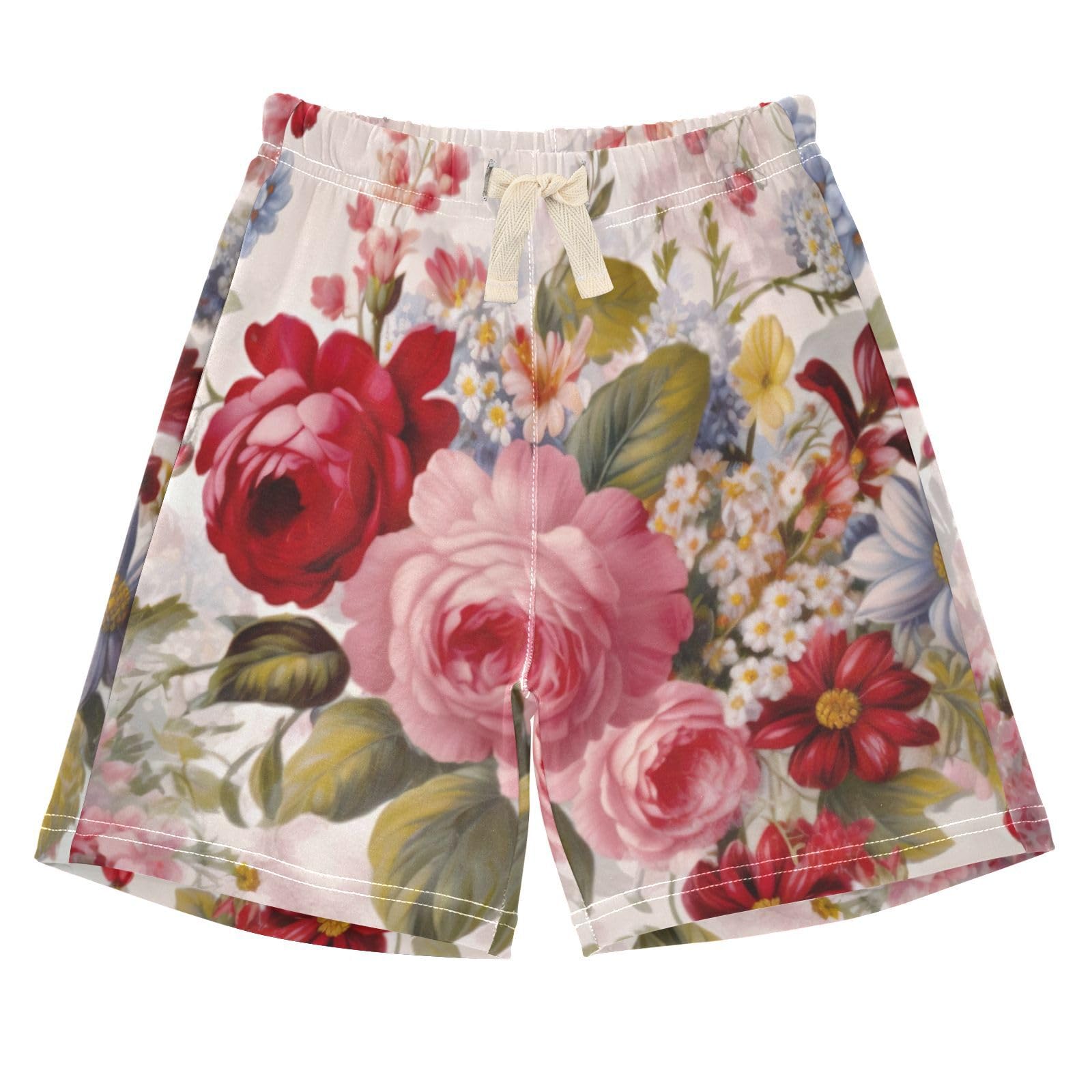 innewgogo Rose Branch Pink Red Flowers Toddler Baby Boy Girl Cotton Pull-On Shorts Elastic Waist Kids Pants Jogger Casual Shorts 4T