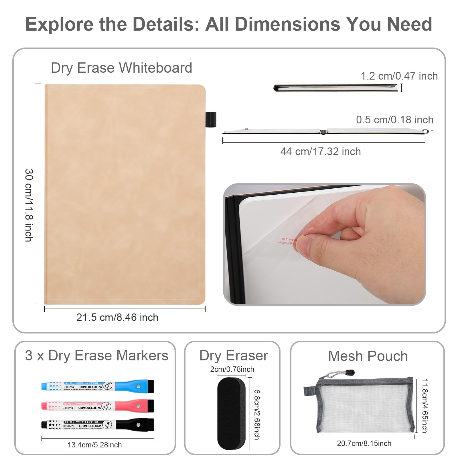 AGM Dry Erase Mini Whiteboard A4, 30 x 21.5cm Double-Sided Desk White Board with 3 Colored Pens, 1 Eraser, 1 Mesh Bag - Image 2