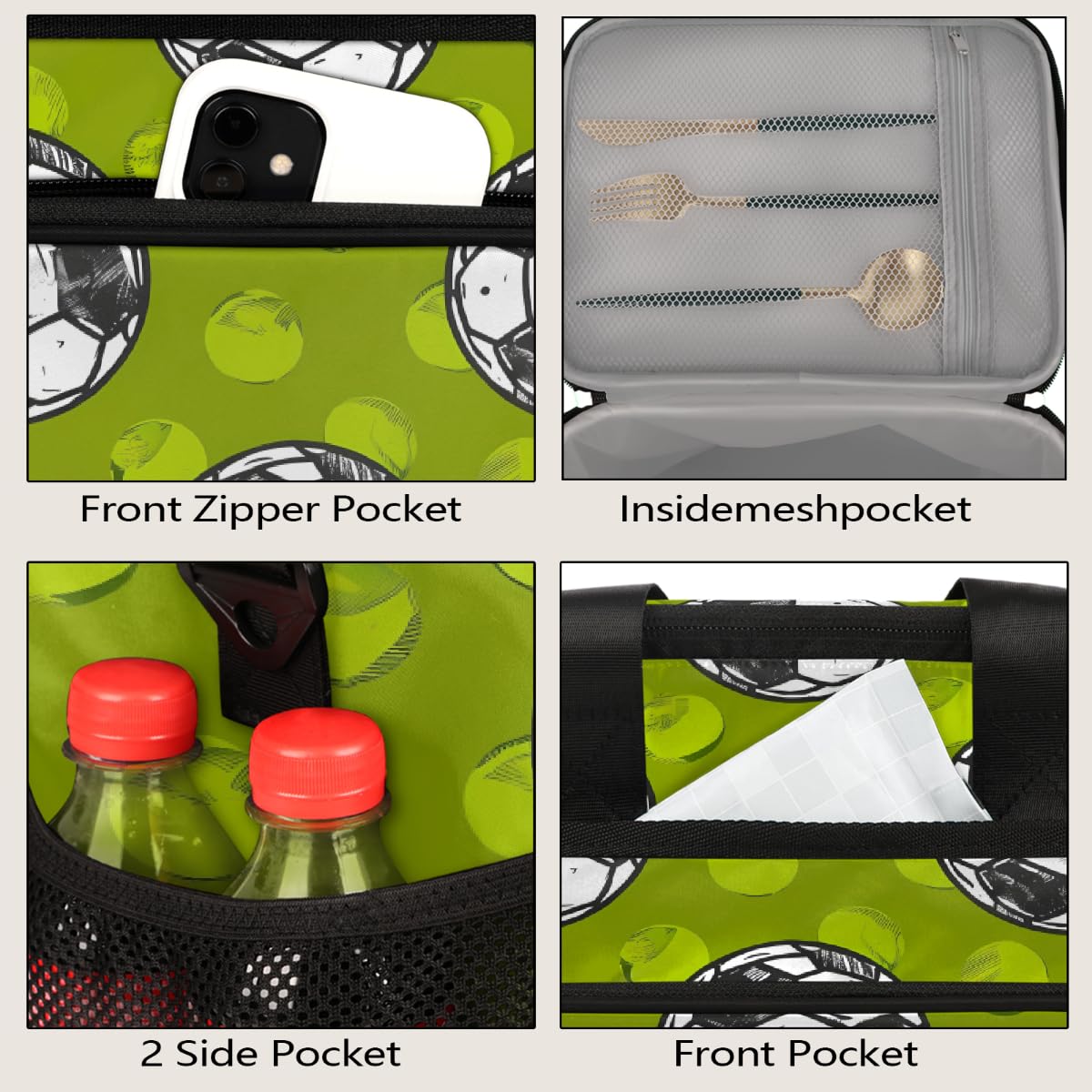 Mexpekil Borsa termica per il pranzo riutilizzabile a prova di perdite, verde, per picnic, picnic, sport, palloni da calcio, borsa termica per donne, uomini, lavoro, campeggio, spiaggia, ufficio, 24