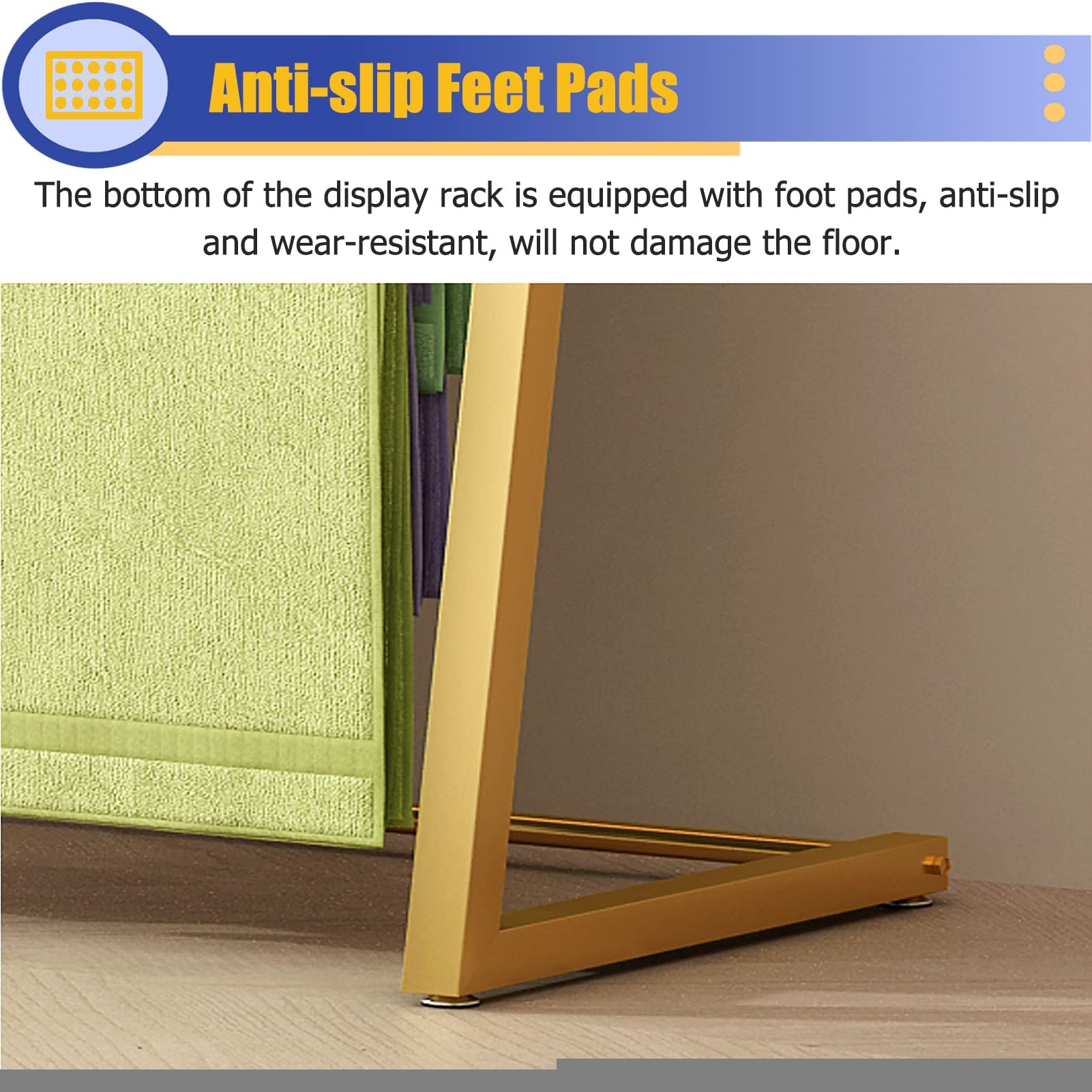 UWYTGF Freestanding Scarf Holder with Anti-Slip Feet Pads,10 Tier Closet Retail Display Holder Stand for Shawls/Hijab/Pants/Silk Ribbon/Towel,Black Gold White,Black,Length,120Cm/47.2In