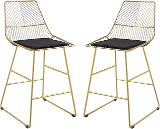HOMCOM Set of 2 Bar stools Modern Counter Height Wire Metal Bar chairs for Kitchen, Bar Counter, Gold